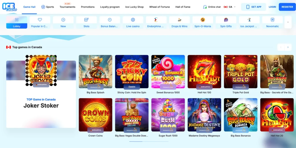 Game Lobby at ICE Casino