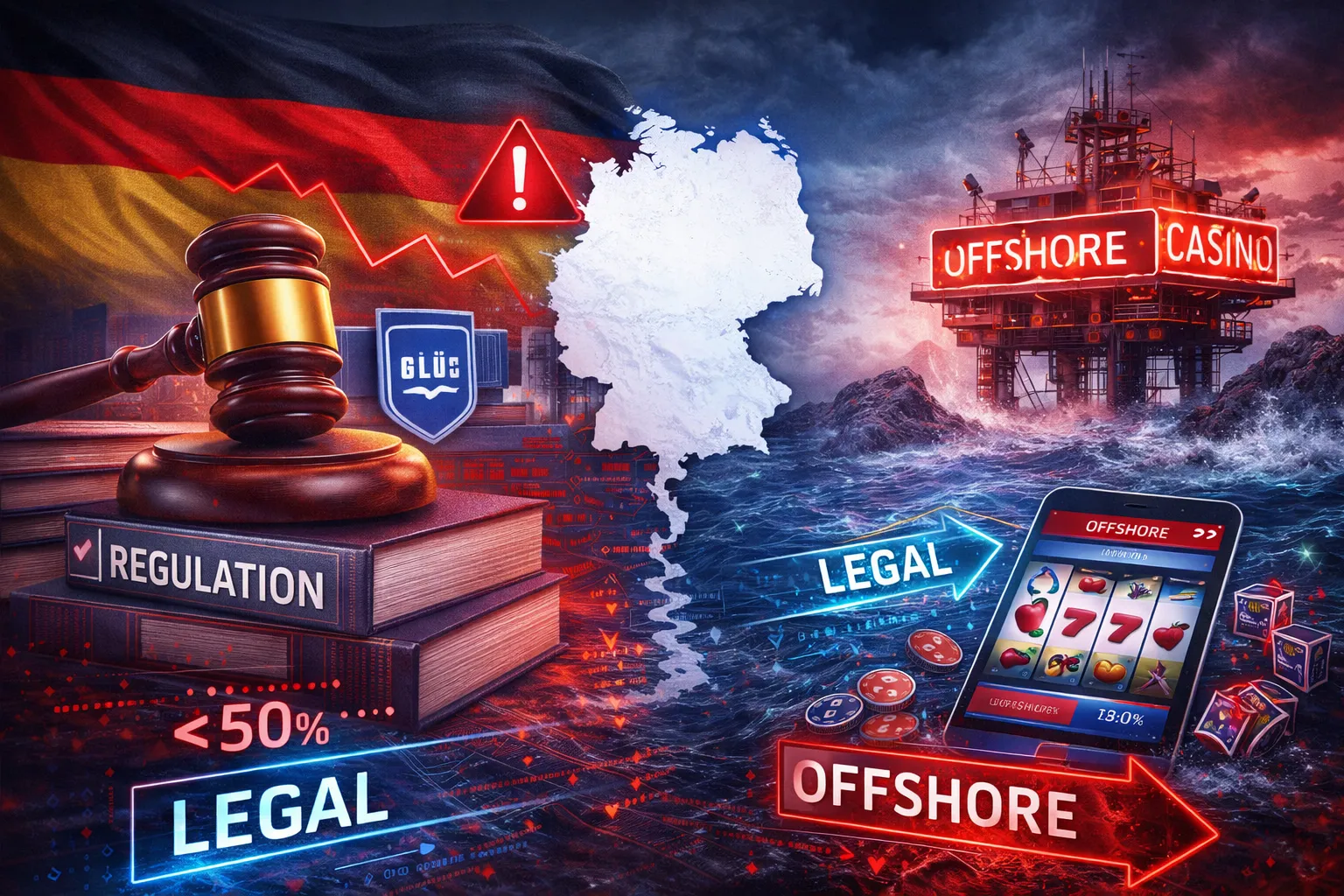 Symbolbild zu Deutschlands Online-Glücksspielregeln mit Regulierung, Legalmarkt und Offshore-Druck