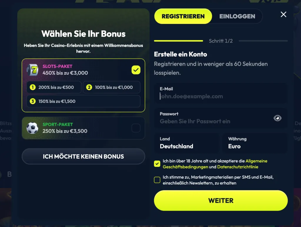 Erster Eindruck Registrierung und Kontobereich