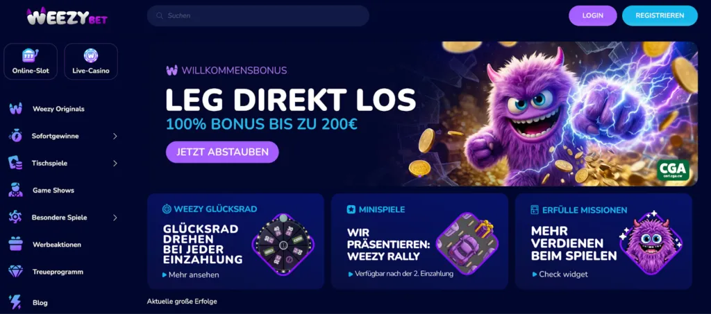 WeezyBet ist vom ersten Besuch